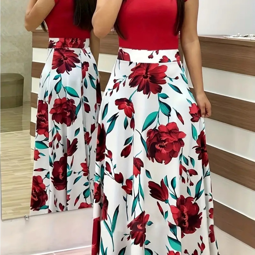 Elegant Red Floral Maxi Dress
